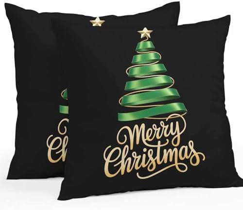 Black Christmas Tree Outdoor Pillow Covers Set of 2