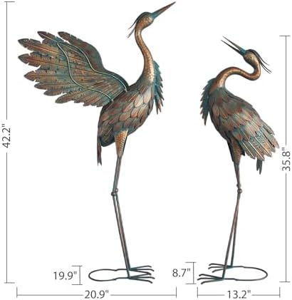 Oritty Metal Heron Garden Statues Set of 2 38-42 Inch Copper