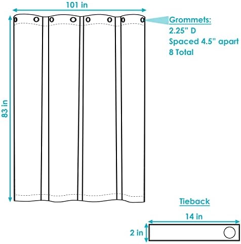 Sunnydaze 101 x 83 Inch Blackout Curtain with Grommet Top and Tieback
