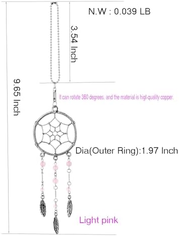 Dream Catchers Car Charm Rotatable Handmade Pendant with Light Pink Beads