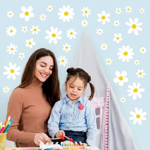 12 Sheets Daisy Wall Decals for Kids Room Decor
