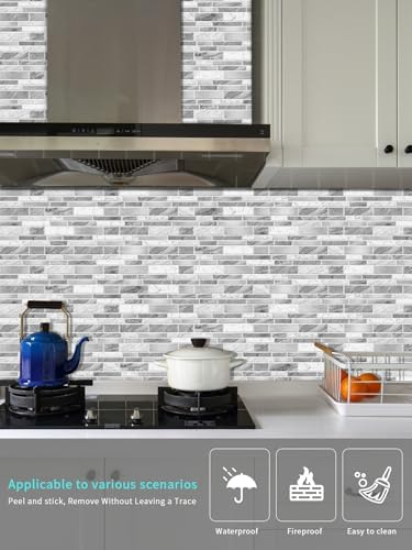 White Grey Kitchen Backsplash Tiles Wallpaper Peel Stick Vinyl