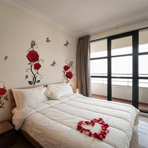 SUPERDANT Red Rose Wall Sticker Valentine Decor