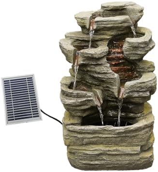 6-Tier Solar Water Fountain Outdoor with Light and Pump