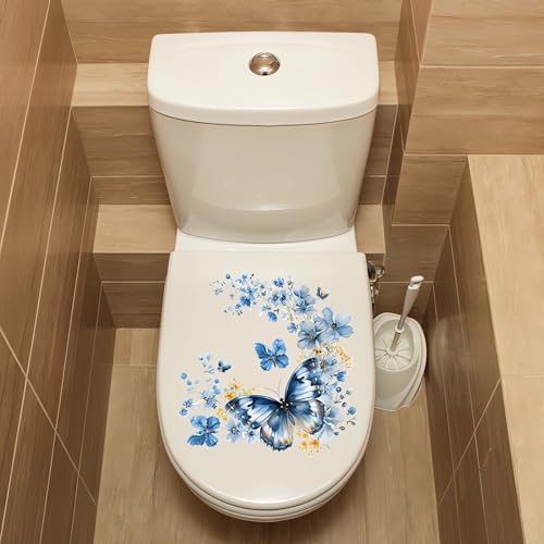 2 Sheets Blue Butterfly Flower Toilet Stickers sacinora