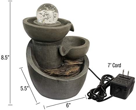 Tabletop Water Fountain With 3-Tier Waterfall and Rolling Glass Ball