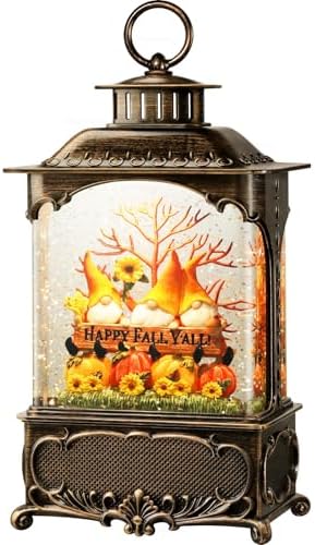 Fall Snow Globe Lantern with Timer and USB Power