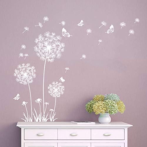 Runtoo White Dandelion Art Stickers for Home Decor