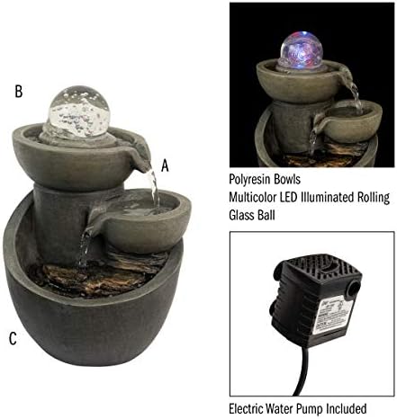 Tabletop Water Fountain With 3-Tier Waterfall and Rolling Glass Ball