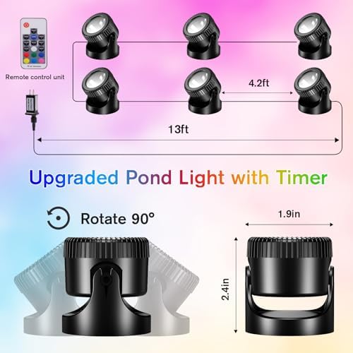 POPOSOAP RGB Pond Lights with Timer and Remote Control
