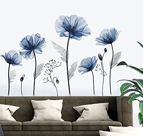 decalmile Large Blue Flower Wall Decals for Bedroom Living Room Kitchen