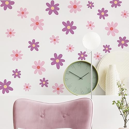 Runtoo Pink Purple Daisy Flower Wall Art Stickers Boho Decor