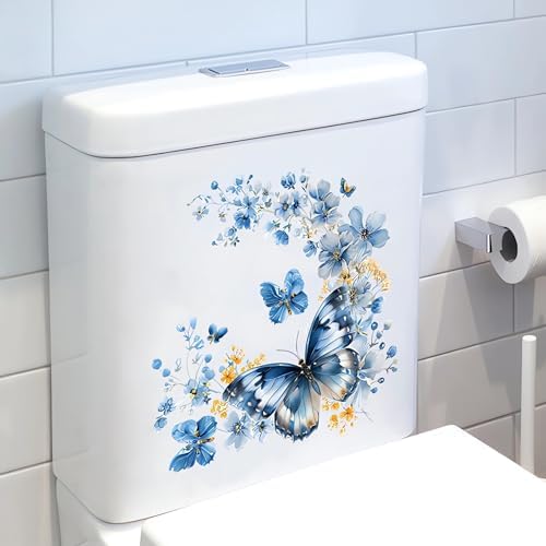 2 Sheets Blue Butterfly Flower Toilet Stickers sacinora