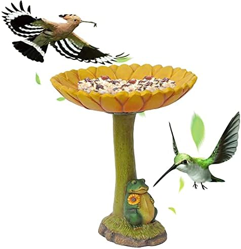 787 Polyresin Bird Bath with Sunflower and Frog Design