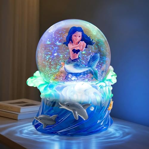 Mermaid Snow Globe Music Box with Light and Sound