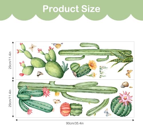 Tanlaby Cactus Wall Decals Green Plants Peel and Stick Decor