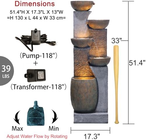 514 Inch H Outdoor Garden Water Fountain with Lights
