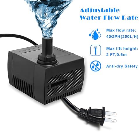 4W 40GPH Mini Submersible Pump for Ponds and Aquariums