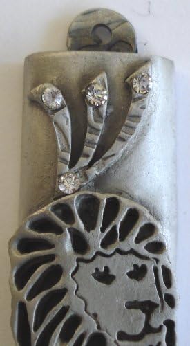 Lion of Judah Pewter Mezuzah with Crystal Decor and Scroll