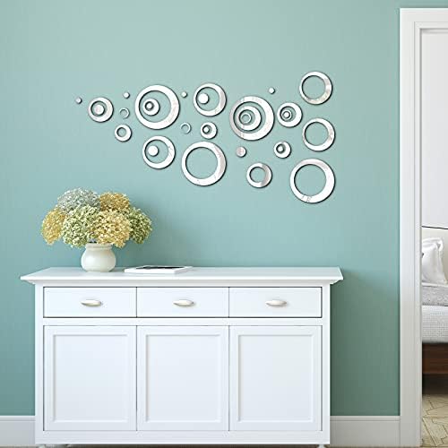 32 Pieces Removable Round Wall Mirror Stickers Silver