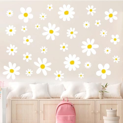12 Sheets Daisy Wall Decals for Kids Room Decor