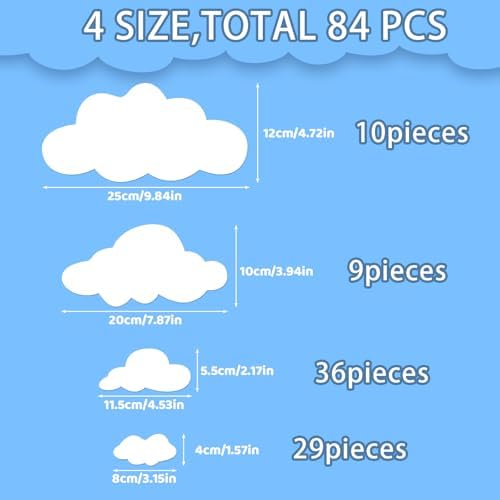 84pcs Big Clouds Wall Decals Removable Stickers