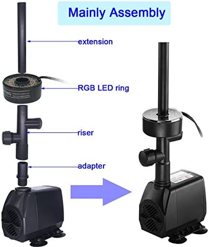 YADICO 730GPH Submersible Fountain Pump with RGB Light and 4 Water Patterns