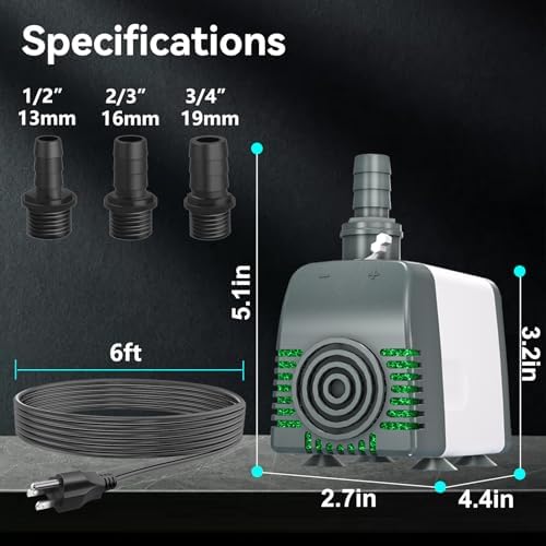 Zoronk 550GPH High Efficiency Submersible Pump for Fountains Ponds Aquariums Hydroponics