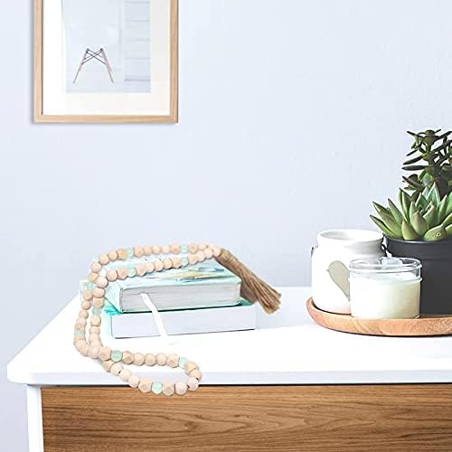 AceList Wood Bead Garland with Tassels Boho Rustic Wall Hanging