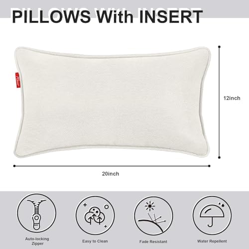 Pcinfuns Fluffy Water-Resistant Lumbar Pillows Pack of 2 Beige 12x20 Inch