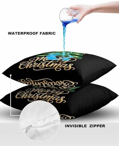 Black Christmas Tree Outdoor Pillow Covers Set of 2