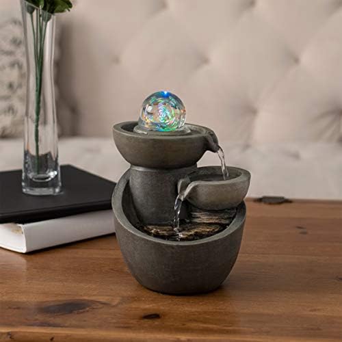 Tabletop Water Fountain With 3-Tier Waterfall and Rolling Glass Ball