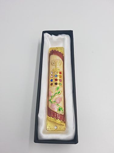 Ornate Mezuzah with Choshen Stones and Menorah Design - Includes Kosher Klaf 7cm