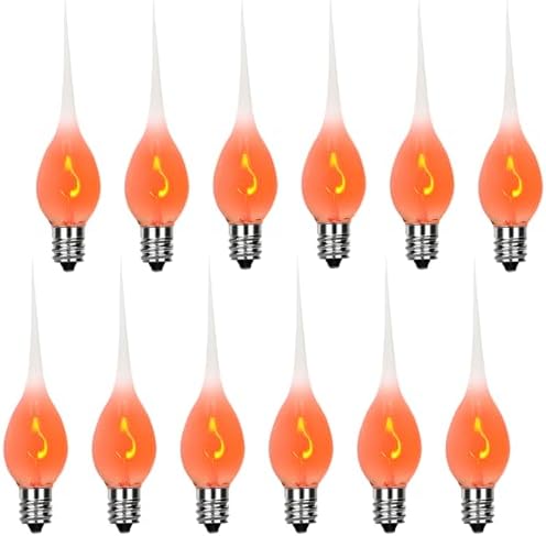 12 Pack Silicone Dipped Candle Light Bulbs E12 1W Flicker Flame