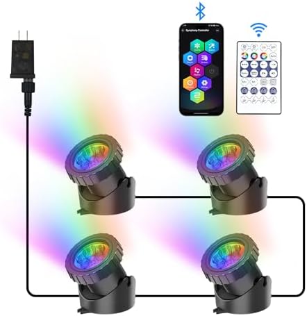 CREPOW RGB Pond Lights Set of 4 IP68 Waterproof LED Submersible Fountain Lights