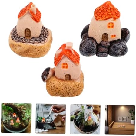 3pcs Miniature Resin House for Garden Decor