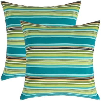 FUNHOME Outdoor Throw Pillows with Insert Set of 2 Green Stripe