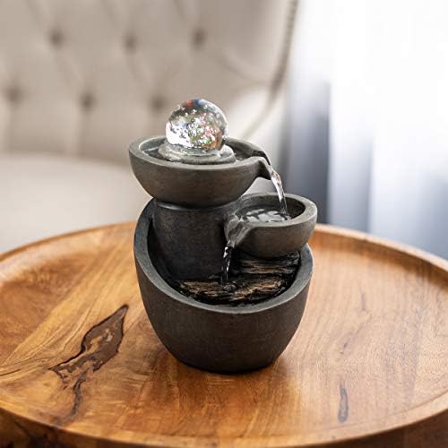 Tabletop Water Fountain With 3-Tier Waterfall and Rolling Glass Ball