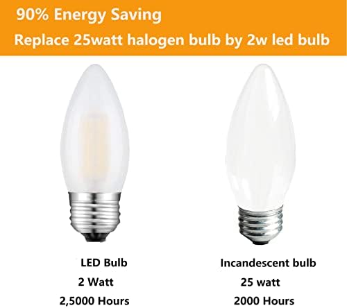 Beonllay E26 Candelabra Bulb 2W Warm White 2700K 6 Pack