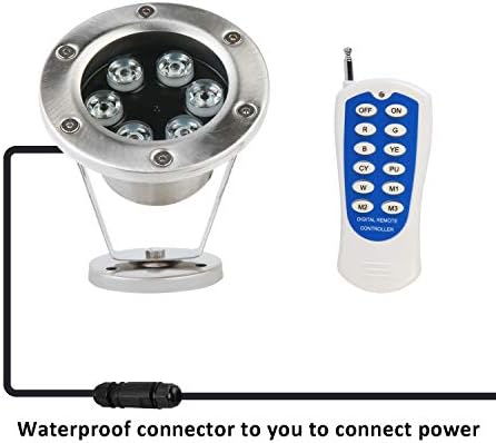 JSNPC 18W RGB Underwater Light with RF Remote and IP68 Waterproof Joint