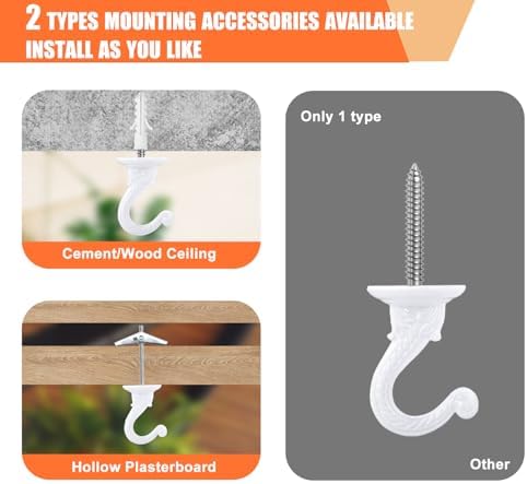 2 Pack Heavy Duty Ceiling Hooks for Plants White