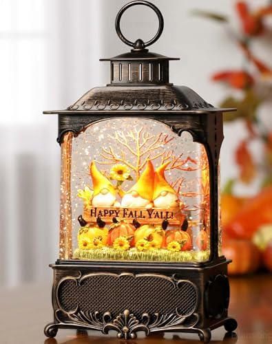 Fall Snow Globe Lantern with Timer and USB Power