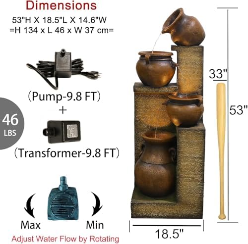 53 H Gold Outdoor Water Fountain with 4 Tiered Lights