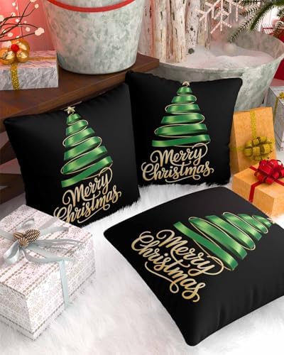 Black Christmas Tree Outdoor Pillow Covers Set of 2