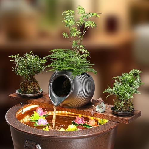 Waterfall Fountain Jar Ceramic Pot for Garden Tabletop Decoration