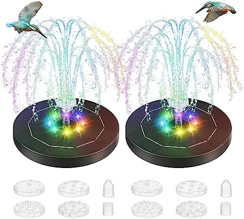 Saillong 2 Pack Solar and Battery Bird Bath Fountain Pump with LED Lights