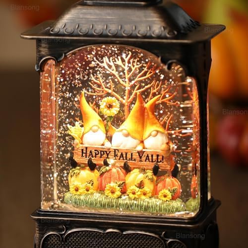 Fall Snow Globe Lantern with Timer and USB Power
