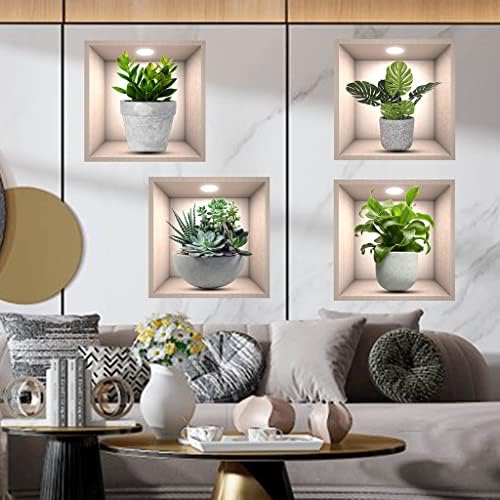 iMagitek 4 Pack 3D Green Plants Wall Stickers Botanical Decorations
