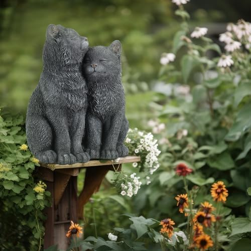 Wenqik Black Cat Garden Statue Couple Kitten Decor