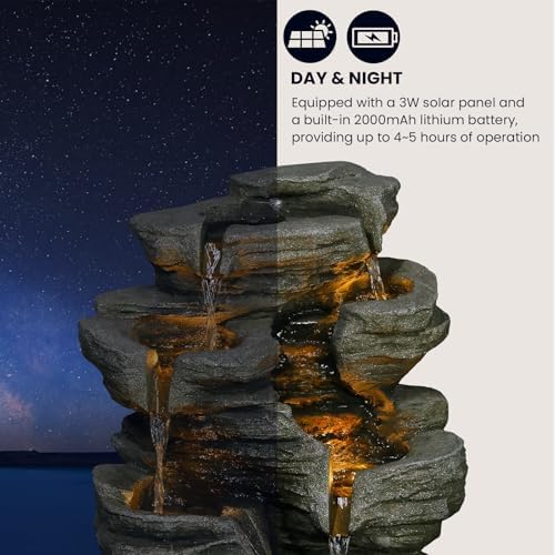 6-Tier Solar Water Fountain Outdoor with Light and Pump